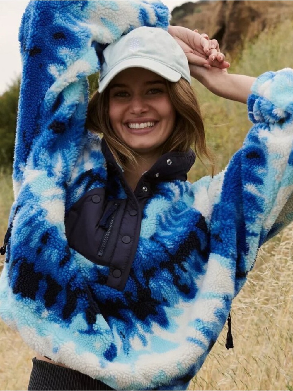Free People Blue Tie-Dye Fleece Pullover Jacket